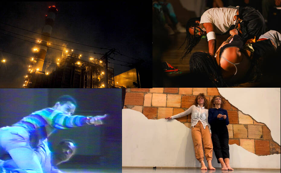 Images clockwise from top left: Port of Newark by Jacob Burckhardt; Aminah Ibrahim & Reason Wade by Alex Munro; Marilyn Maywald Yahel & Vicky Shick image courtesy of the artists; Ishmael Houston-Jones & Fred Holland still from video by Weis.