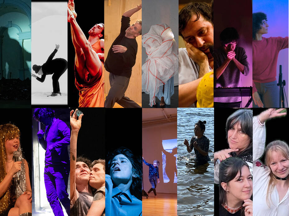 Top row L to R: mayfield brooks by Ian Douglas; Ellen Fisher by Ben Stechschulte; Jonathan Matthews-Guzman by Michelle Zassenhaus; Jennifer Miller image courtesy of the artist; Nailah Murray by Shosh Isaacs; Levi Gonzalez by Alex Escalante; Kyoko Kitamura by Kate Barber; Rachel Bernsen by Chico Eastridge. Bottom row L to R: Annabel Sexton-Daldry by Cady Hulbert; Osmani Tellez by Astrud Angarita; Hana and Eddy image courtesy of the artists; Jo Warrren by Izzy Leung; Cathy Weis and Lisa Kraus by Richard Termine; Sakura Shimada by Daniel Lepkoff; YiYi by Ethan Cohn.