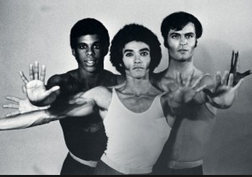 Gary Chryst (center) in Gerald Arpino's "Trinity" (1970), Christian Holder on the left and Dermot Burke on the right, photo © Herbert Migdoll