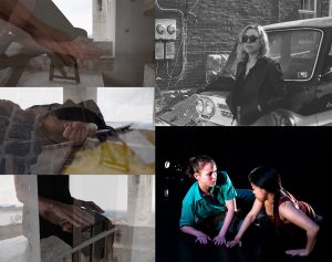 Left: Matthew Burdis and Diane Madden, film still from Take 3, 2018; Top Right: Laura Bartczak, photo by Mark Demolar; Bottom Right: Emily Climer, photo by Andy Ribner