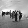 Audience going through Steve Paxton's air structure in Physical Things. <br>Photo by Adelaide de Menil