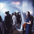 Audience going through Steve Paxton's air structure in Physical Things. <br>Photo by Adelaide de Menil