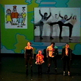 Performers: Cornell, Frazer, Houston-Jones, Hoffbauer, with Skopje performers via internet; Animation: Marden<br/>Still from video by: Charlie Steiner